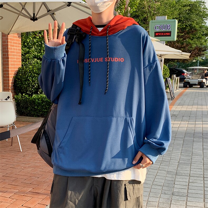 ins撞色拼接卫衣男韩版潮流长袖上衣秋季宽松连帽学生 W1330-P30图片