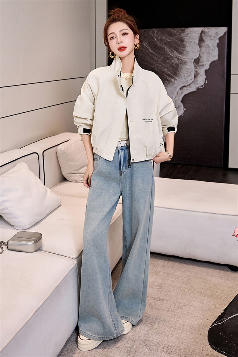 粉色休闲工装短款外套女2025春季新款立领宽松百搭小个子夹克上衣,女装短外套,艾尚靓装