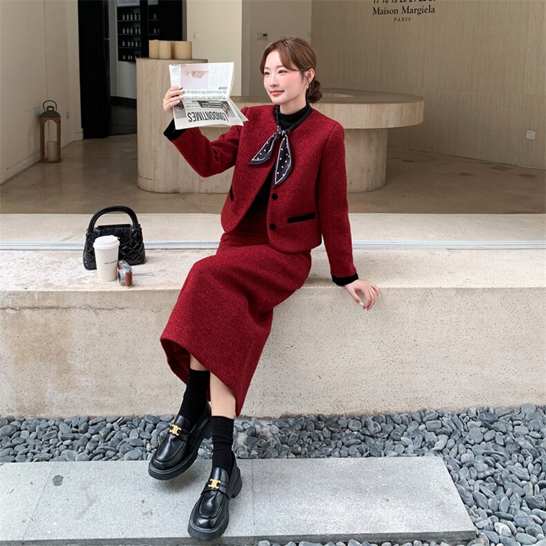 2025冬季女外套马甲半身裙两件套女装通勤职场气质西装套装,女装套装/套裙,欧黛芙妮