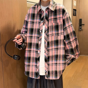 控价59港风格子衬衫宽松外套男女衬衣百搭格子外套CS2402 P35图片