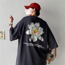 【】A003-HT1187-P25夏装新款花朵印花短袖T恤几物1，男装T恤，电商A003