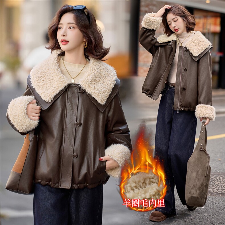 羊羔毛皮衣外套女2025冬季新款巨好看的洋气短款加厚皮毛一体夹克，女装棉衣/棉服，瑶迪依秀