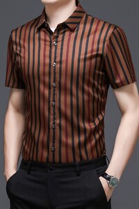 F1376男士2023年夏季薄款男式短袖衬衫青年休闲免烫修身P53图片
