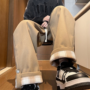 加绒毛呢裤男直筒垂感阔腿特大码胖子休闲裤K906P55控78图片