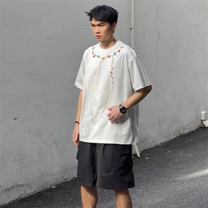 万针全刺绣工艺抖音得物高品质260克重磅纯棉双纱美式高街短袖T恤图片