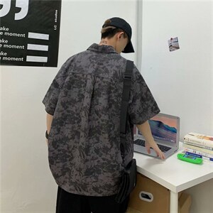 痞帅短袖衬衫男夏季ins潮牌休闲扎染上衣韩版潮流宽松衬衣c66-p35，男装T恤，星座1008-2