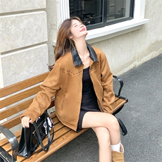 新品巴恩风撞色翻领复古麂皮夹克外套2C285-2857-P150-K218，女装短外套，2C285