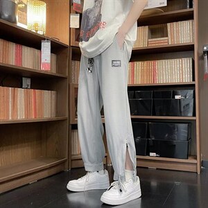 华夫格拉链休闲裤男夏季新款港风ins宽松束脚运动卫裤 K3927-P34图片