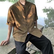 日系复古灯芯绒工装短袖衬衫男宽松休闲衬衣7108-P38，男装衬衫，电商B380（原B361）