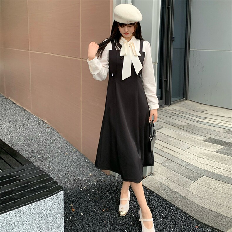 现货2024年春季女新网红时尚甜美收腰显瘦假两件拼色连衣裙,女装连衣裙,煊芮熙
