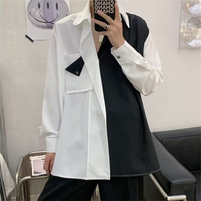 拼接衬衫男长袖高级感痞帅春季休闲痞帅垂感衬衣WC609P40,男装衬衫,星座1116-2