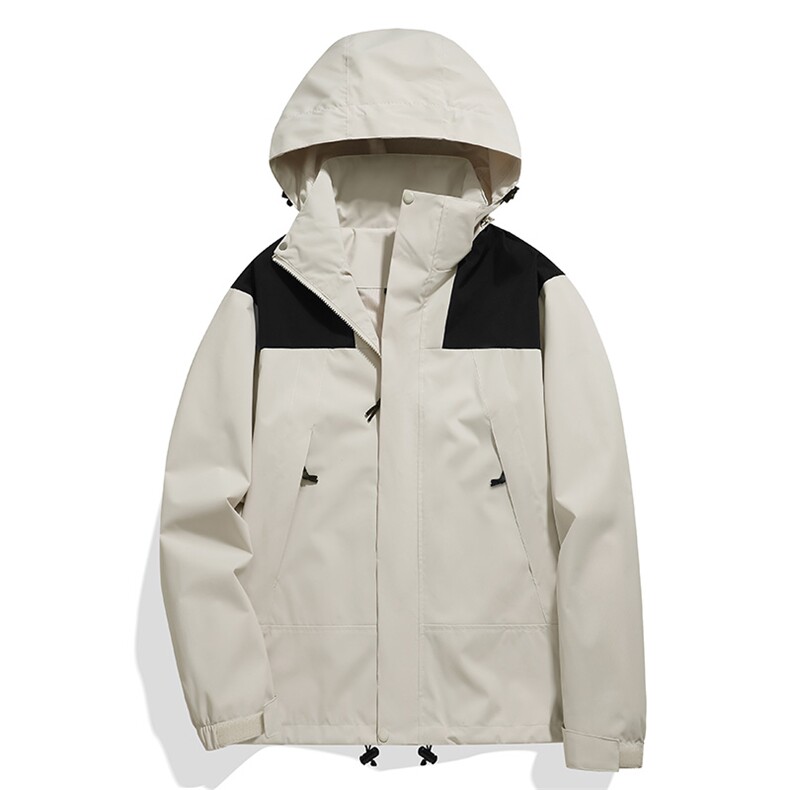 秋冬季拼色防风保暖连帽透气内里冲锋衣男女同款，女装短外套，玖雅羊绒