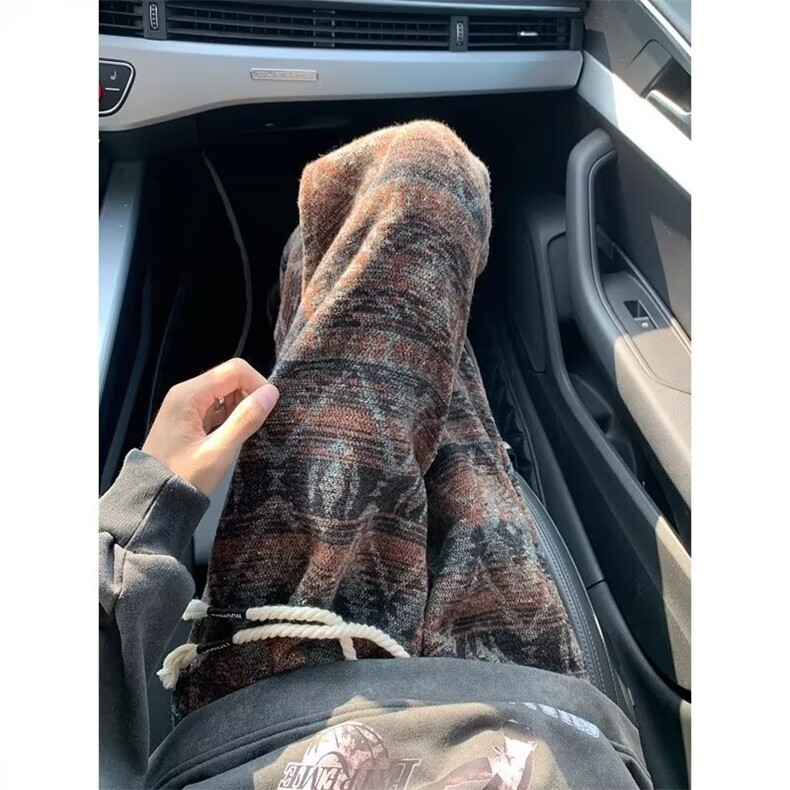 潮提花针织休闲卫裤女2025秋民族风宽松显瘦拖地阔腿裤CAK9546,男装休闲裤,星座516A