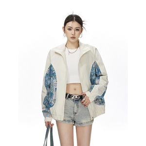 可二开中性风刺绣花卉撞色设计大码M-5XL夹克女JK78051P75控108图片