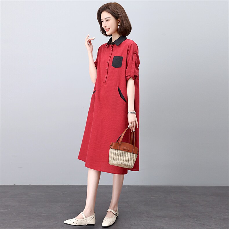 纯棉2025新款洋气遮肚减龄裙子女宽松贵夫人妈妈时髦连衣裙,女装连衣裙,江忆布依