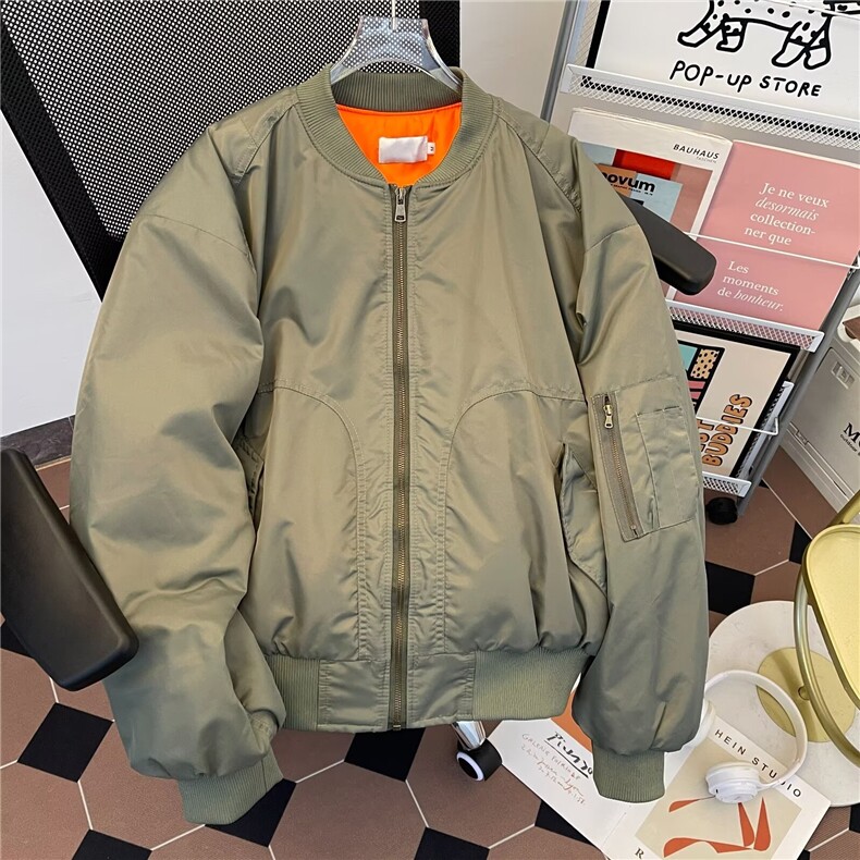 飞行员棉服夹克短宽廓形工装外套男秋冬棒球服8213P85,男装夹克,星座410-2