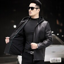 WL1720-1秋冬新款男士皮衣男绵羊皮连帽外套商务休闲男装P700，男装皮衣，电商B360