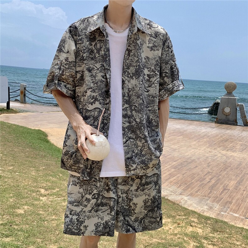 动物豹套装TZ77814特P45衬衫DCS77815特P27DK77816特P18套装控88，男装衬衫，星座227-7