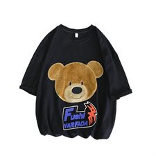 703-T213-P38夏季贴布绣毛绒小熊毛巾绣T恤潮牌宽松情侣短袖，男装T恤，星座703
