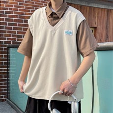 假两件T恤男韩版潮流POLO领拼色帅2024夏季新款ins体恤ST278-P33，男装T恤，星座412-3