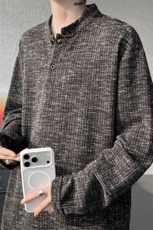 美式扎染亨利领长袖T恤大码设计休闲内搭卫衣打底衫上衣p32，男装T恤，电商B319