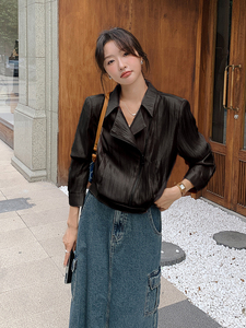 休闲短外套女2025春秋新款百搭气质显瘦韩版斜拉链夹克上衣米白色图片