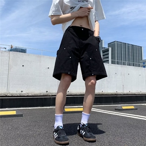 复古美式牛仔短裤男士夏季毛边设计感五分裤休闲潮牌高街百搭图片