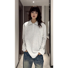 抖音得物高品质美式高街重磅曼巴棉结构螺纹拼接翻领卫衣长袖T恤，男装T恤，电商A486-1