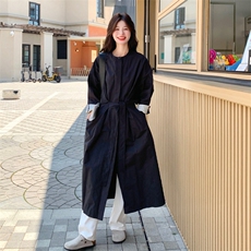高级感撞色拼接黑色长款风衣外套女春秋2025新款收腰显瘦大衣流行，女装风衣，2C016