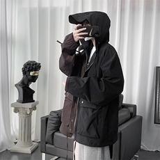 JK22-P75日系大码工装夹克男宽松连帽冲锋衣外套，男装夹克，电商B369（原A024）