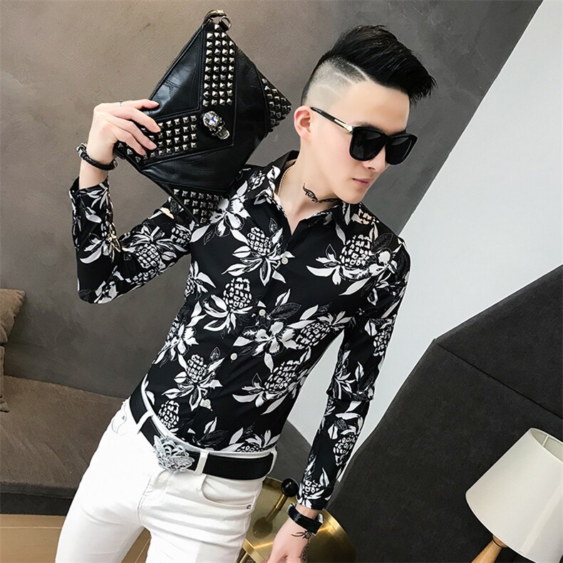312A-741-P50新款秋冬季个性印花衬衫发型师夜场工装服衬衣,男装衬衫,星座312A-5