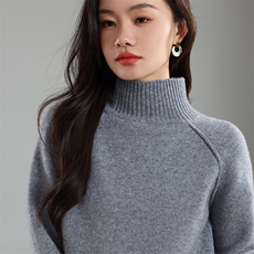 时尚百搭女士半高领针织衫简约气质修身毛衣，女装针织衫/毛衣，奢优羊绒