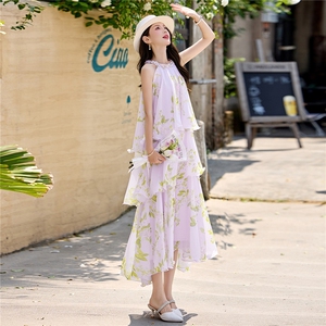 海边度假风蛋糕仙女碎花连衣裙图片