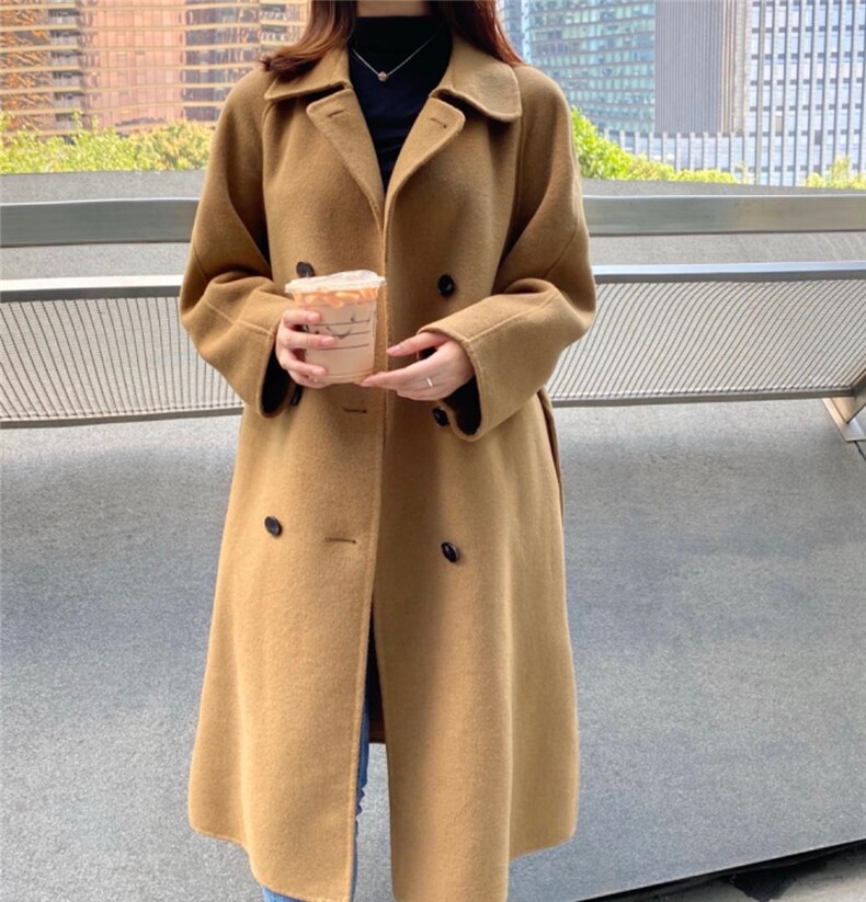【现货】双排扣长款双面羊绒,女装其它,裴兔子