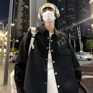 港风23新款秋季时尚百搭宽松印花情侣翻领衬衫外套S6901P45控68图片
