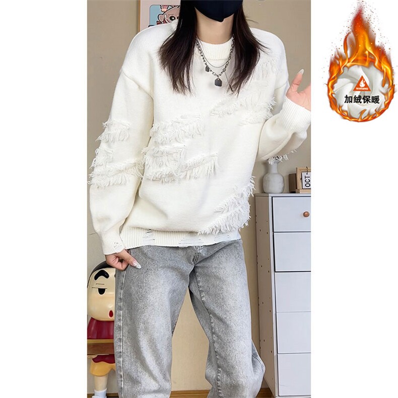 流苏圆领宽松百搭加绒保暖毛衣男ZJB632（加绒）特P56/ZB632特P46,男装针织衫/毛衣,电商A007