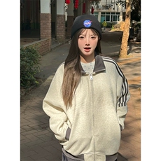 抖音得物高品质美式高街重磅结构设计拼接织带立领卫衣外套CM42，女装短外套，电商A486-1