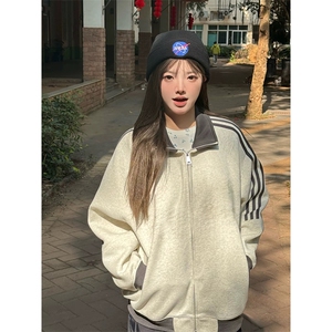 抖音得物高品质 美式高街重磅结构设计拼接织带立领卫衣外套 CM42,女装短外套,电商A486-1