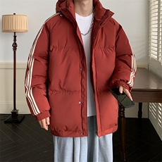 冬季港风三条杠撞色连帽棉衣加绒加厚拼色加厚棉衣外套MY6088P90，男装棉衣，电商A128