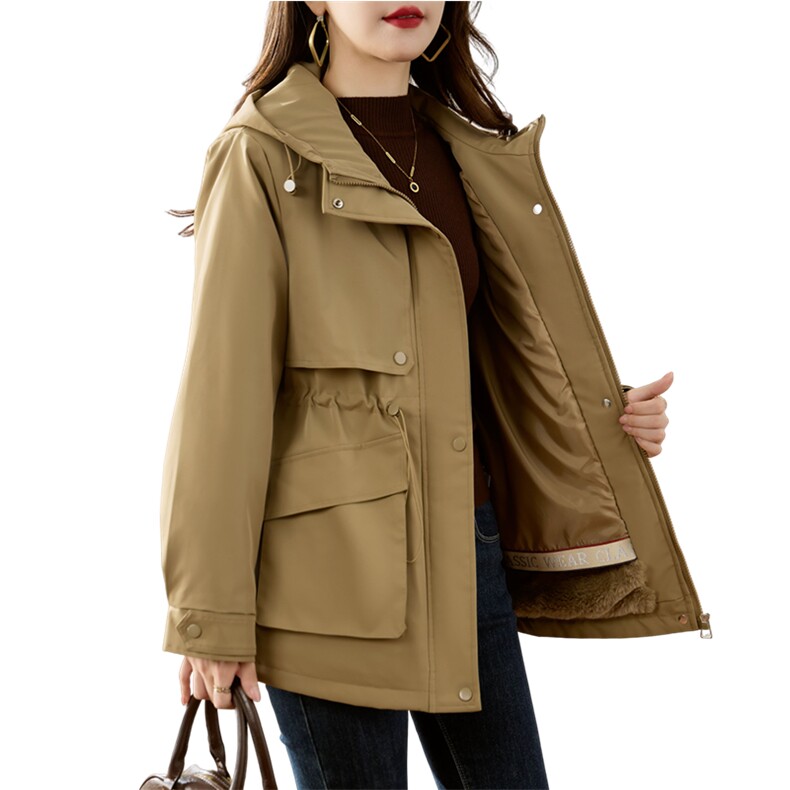 红收腰显瘦加绒派克服外套女2025秋冬新款保暖防风工装棉服,女装棉衣/棉服,沐七七