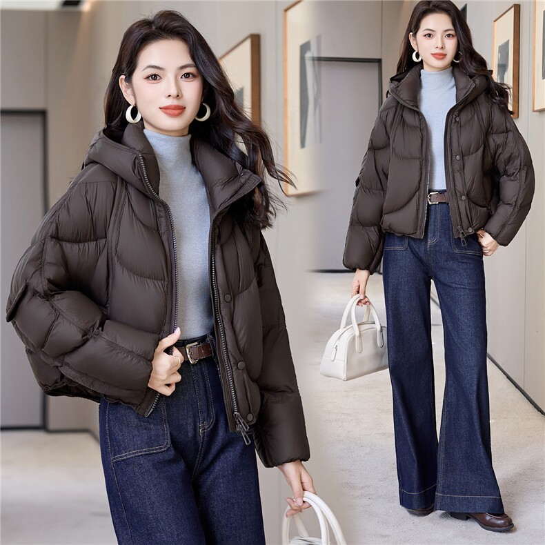 短款连帽羽绒服女2025年冬季新款小个子百搭面包服白鸭绒外套,女装羽绒服,阿舍尔精品