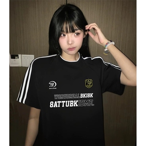 抖音得物高品质二开240克宽松纯棉美式潮牌三条杠织带短袖T恤图片