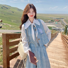 度假风时尚穿搭套装女2025秋季新款森系印花马甲阔腿裤衬衫三件套，女装套装/套裙，2C133