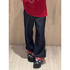 【有货】美式格子拼接卷边牛仔裤男女阔腿裤子高街NZ011WW-特P48，男装牛仔裤，星座1007（原301D）