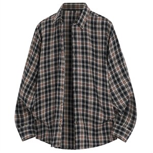 春季新款跨境电商）格子男女情侣款潮流宽松格纹衬衣图片