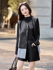 现货新款秋新款韩版时尚宽松休闲女今年流行百搭PU炸街皮衣三件套，女装套装/套裙，韩美纤衣