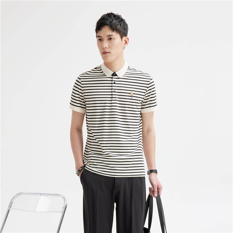 网图PL3080-P40男士短袖T恤夏季薄款时尚休闲翻领条纹时尚Polo衫,男装T恤,电商D310B-1