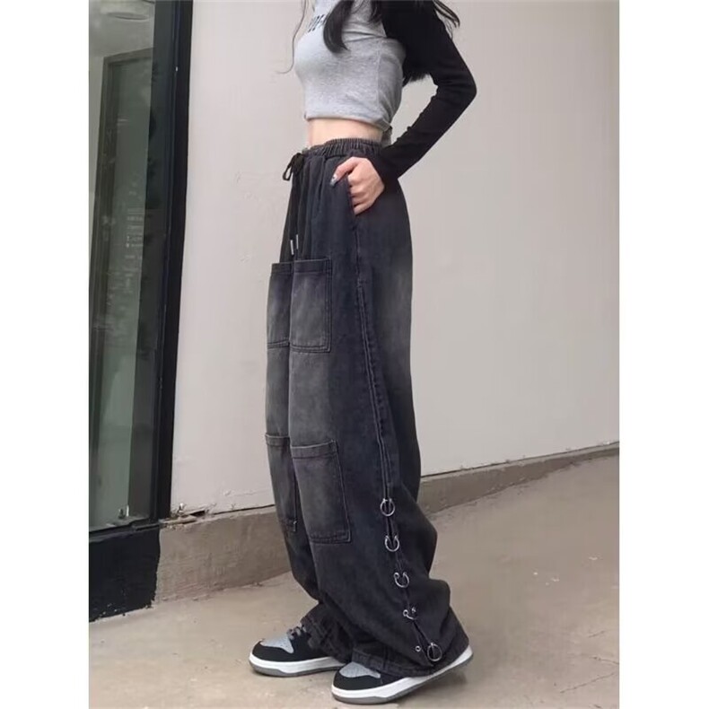 嘻哈潮牌高街拖地阔腿牛仔裤设计感宽松大码美式复古直筒工装长裤,男装牛仔裤,星座506A