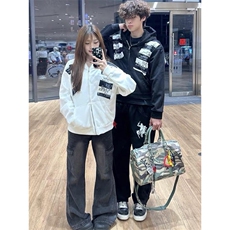 高品质春装新款美式高街潮牌解构设计休闲连帽卫衣男女慵懒风外套，女装短外套，电商A486-1