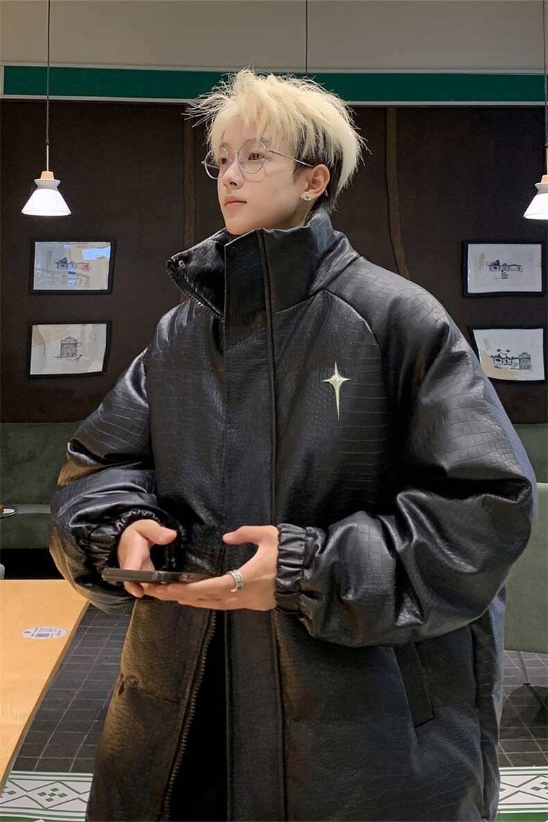 冬季PU皮羽绒棉衣潮牌立领面包服男外套M1602P100直播,男装棉衣,星座1904A-1